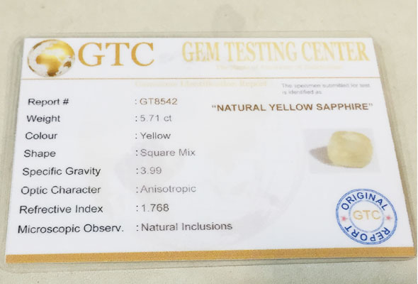 5.71 ct/6.34 ratti Natural Certified Ceylon Pukhraj/Yellow Sapphire